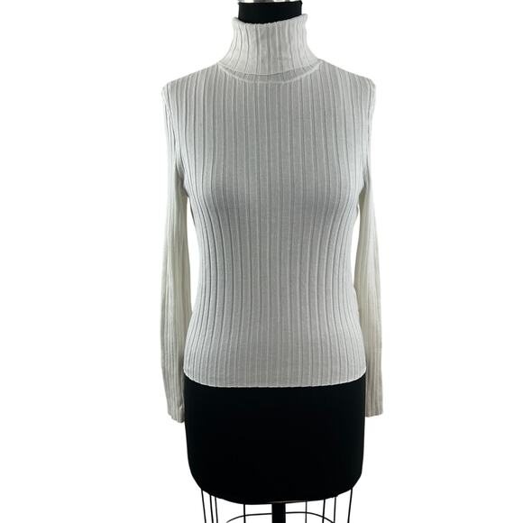 H&M Divided White Sweater Ribbed Knit Turtleneck Long Sleeve Pullover M Medium - Picture 1 of 7